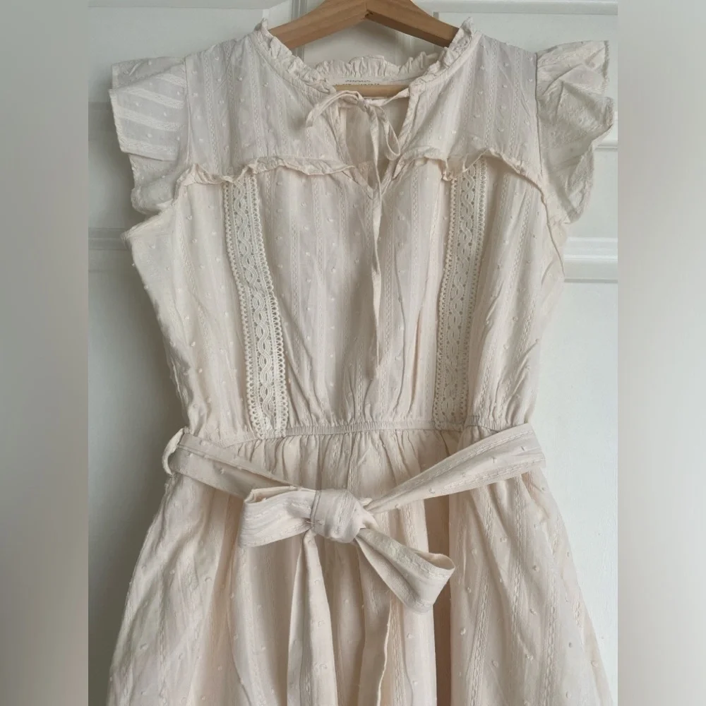 Sweet Wanderer Cream Mini Dress with Tie Waist